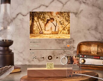 Cornice fotografica personalizzata, Targa musicale acrilica personalizzata, Targa musicale con nome, Luce notturna musicale a LED, Decorazione per matrimoni autunnali, Regalo per coppie