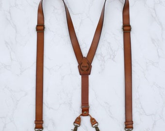 Groomsmen Gifts Brown Leather Suspenders, Personalise Leather Suspenders, Wedding Gifts, Anniversary Gifts, BestMan Gifts, Groomsman Gift