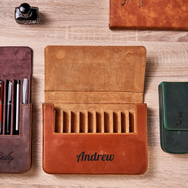 Personalization Leather Pen Case, Fountain Pen Holder, 3/6/12 Pen Display Box, Storage Holder, Travel Case Pen Organizer, Father's Day Gift