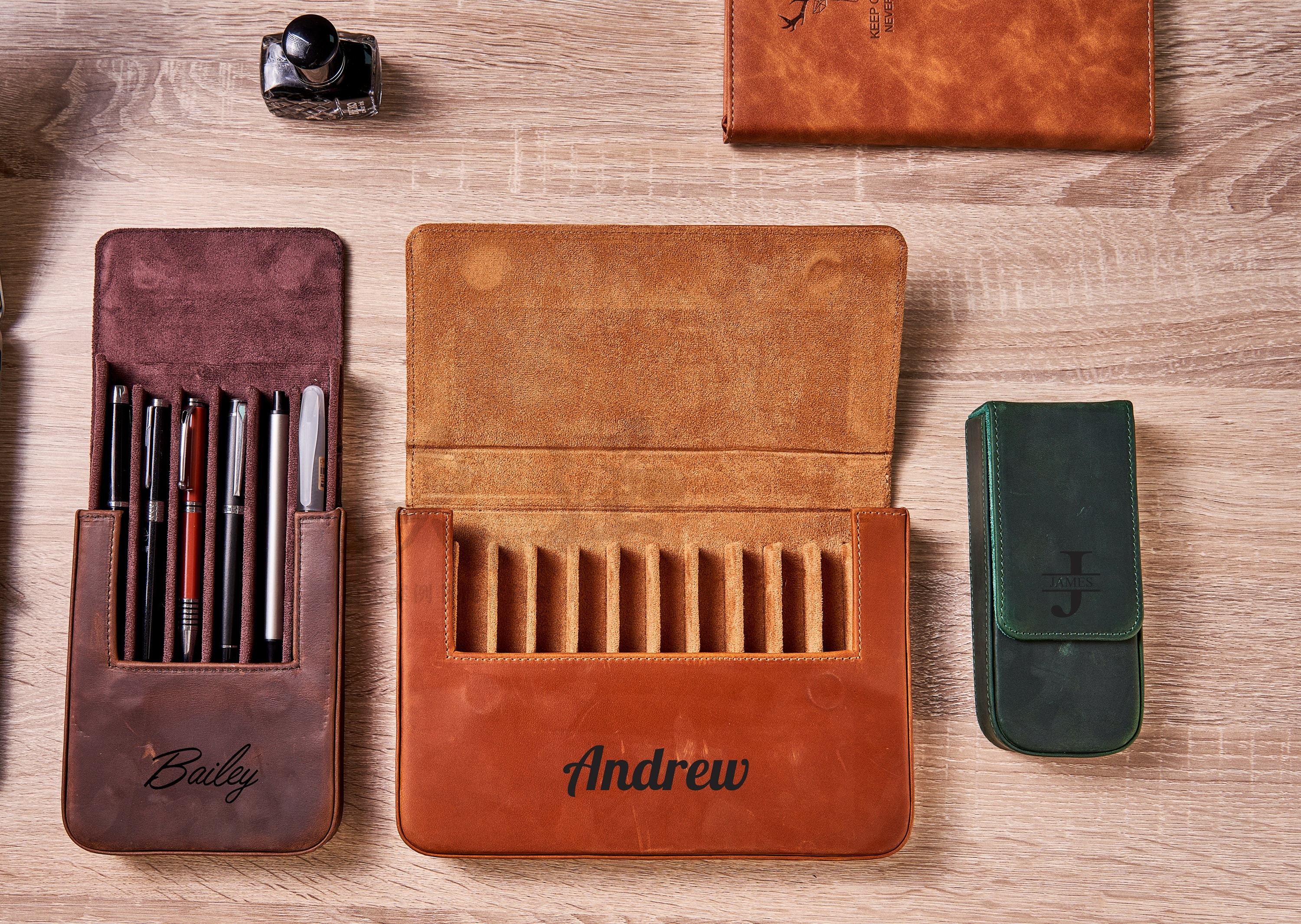Personalized Leather Pen Case, 3/6/12 Slots Pen Holder, Travel Pen Case, Pen Display Box, Pen Storage Organizer, Gift for Him, Fathers Day
