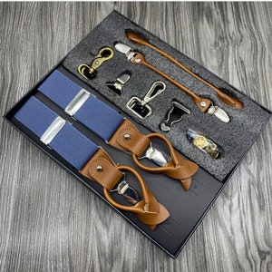 Porte-jarretelles homme, cadeaux de Noël, bretelles de mariage, boutons, clips pour porte-jarretelles, cadeaux BestMan, cadeaux de mariage, cadeaux d'anniversaire Blue