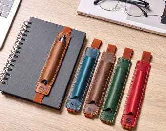 Personalized Pen Holder for Notebook, Leather Single Pen Pouch, Journal Pen Holder, Pen Sleeve, Elastic Band Pen Pouch, Christmas Gift