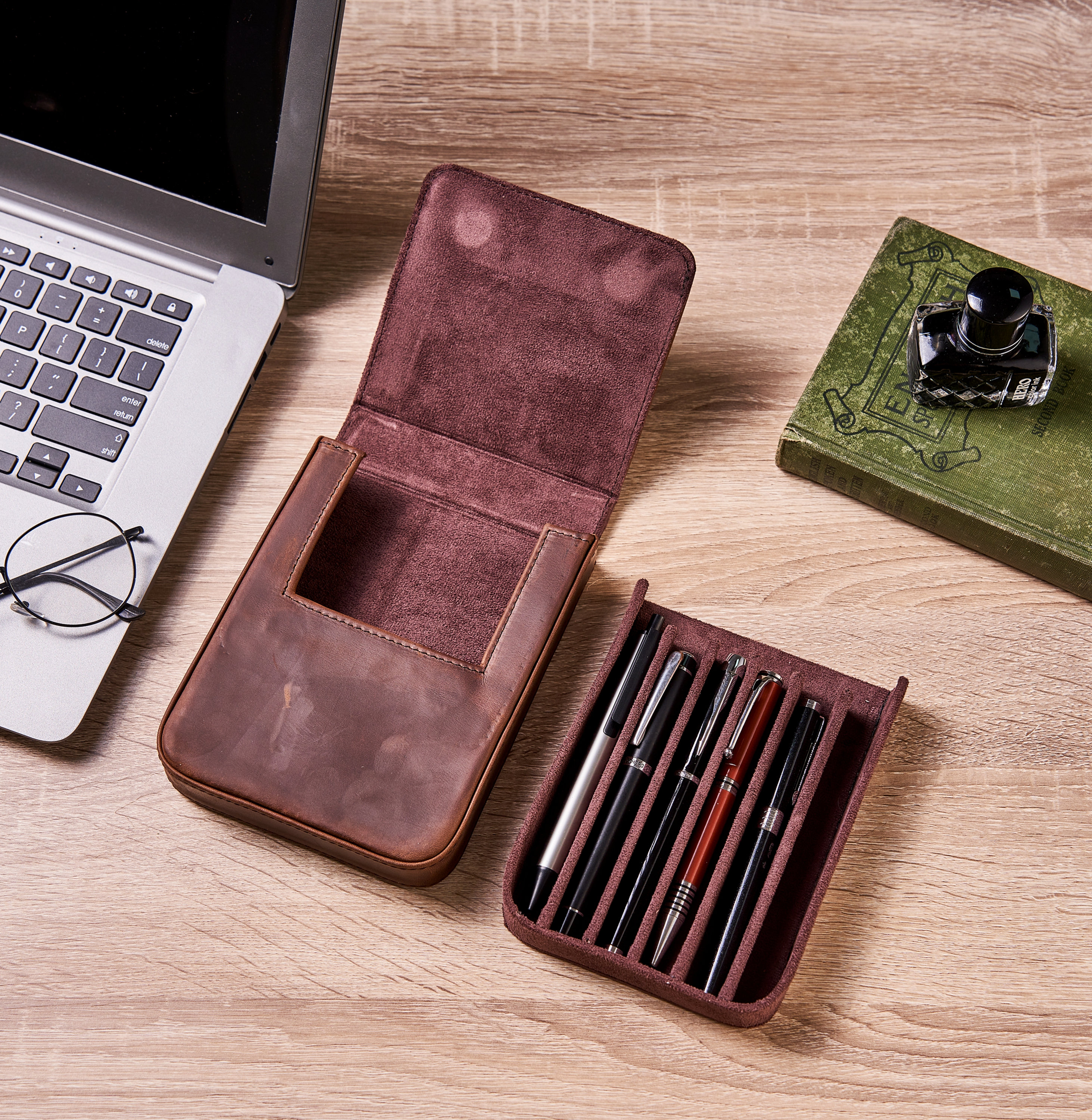 Personalized Leather Pen Case, 3/6/12 Slots Pen Holder, Travel Pen Case, Pen Display Box, Pen Storage Organizer, Gift for Him, Fathers Day