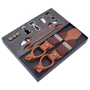 Porte-jarretelles homme, cadeaux de Noël, bretelles de mariage, boutons, clips pour porte-jarretelles, cadeaux BestMan, cadeaux de mariage, cadeaux d'anniversaire Coffee