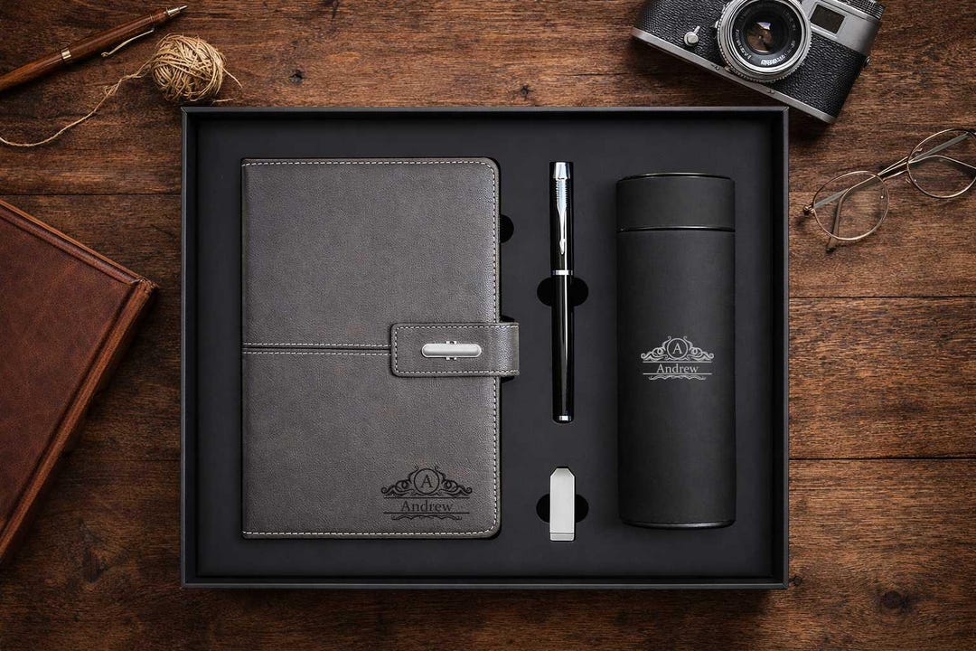 Personalized PU Leather Notebook Set, Custom Engraved Journal Gift ...