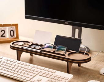 Benutzerdefinierte Holz Schreibtisch Organizer, personalisierte Schreibtisch Organizer, Bürozubehör, Schreibtisch Organizer Tablett, Dockingstation für Papa, Weihnachtsgeschenk