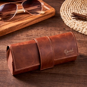 Personalisierte Sonnenbrille Leder Box, gravierte Unisex Sonnenbrille Box, Herren Geschenk, Groomsmen Geschenk, Groomsmen Sonnenbrille Box, Bräutigam Geschenk Brown