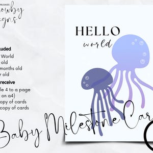 Méduse | Cartes bébé étape importante | Téléchargement numérique | Imprimez à la maison | Cadeau baby shower | Bébé garçon | Petite fille | Genre neutre