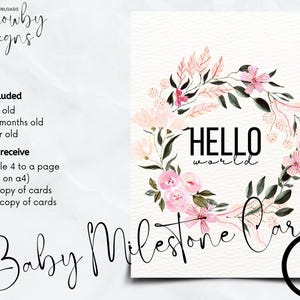 Couronne florale | Cartes bébé étape importante | Téléchargement numérique | Imprimez à la maison | Cadeau baby shower | Petite fille