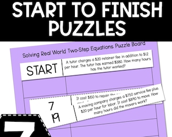 7th Grade Start to Finish Puzzles Self Checking Math Station - Math Game Math Games - Puzzle - Third Grade Math - Math Worksheet - Practice