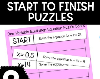 8th Grade Start to Finish Puzzles Self Checking Math Station - Math Game Math Games - Puzzle - Eighth Grade Math - Math Worksheet - Practice