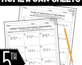 5th Grade Math Homework Sheets: Full Year Practice (Digital Download)