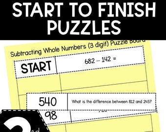 3rd Grade Start to Finish Puzzles Self Checking Math Station - Math Game Math Games - Puzzle - Third Grade Math - Math Worksheet - Practice