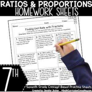 7th Grade Ratio Proportion Percent Homework Sheets - Practice Sheets Math Worksheet - Math Practice - Seventh Grade - Assessment - Printable