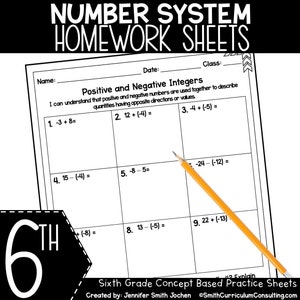 6th Grade Number System Homework Sheets - Practice Sheets - Math Worksheet - Math Practice - Sixth Grade - Assessment - Printable