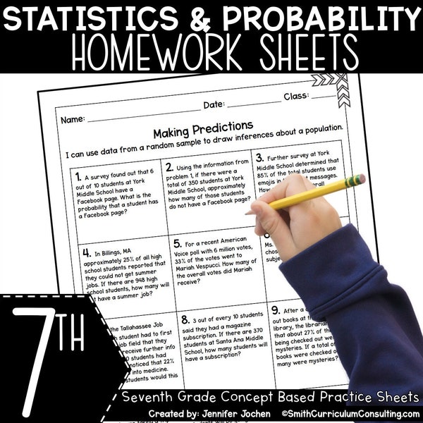 7th Grade Statistics Probability Homework Sheets - Practice Sheets Math Worksheet - Math Practice - Seventh Grade - Assessment - Printable