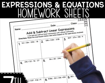 7th Grade Expressions & Equations Practice Sheets (Printable)