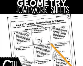 6th Grade Geometry Practice Sheets: Area, Volume, Surface Area (Printable)