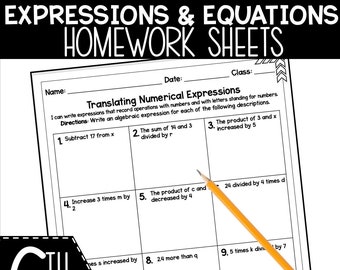 6th Grade Expressions & Equations Homework: Math Practice (Printable)