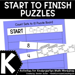 Kindergarten Start to Finish Puzzles Self Checking Math Station - Math Game Math Games - Kindergarten Math - Math Worksheet - Practice