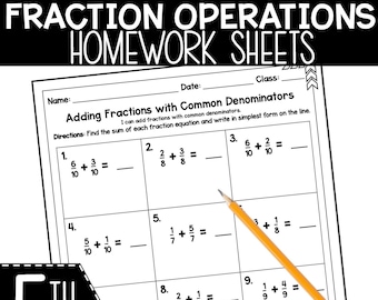 5th Grade Fraction Operations Homework: Math Practice Sheets (Printable)
