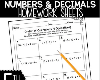 5th Grade Numbers & Decimals Homework: Math Practice Sheets (Printable)