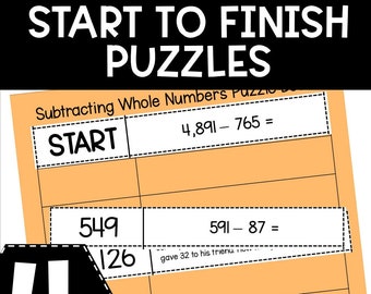 4th Grade Math Puzzles: Start to Finish Math Station