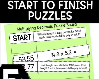 5th Grade Start to Finish Puzzles Self Checking Math Station - Math Game Math Games - Puzzle - Third Grade Math - Math Worksheet - Practice