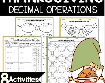 Thanksgiving Math: Decimal Operations Practice (Printable)