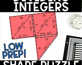 Dividieren ganzer Zahlen Form Puzzle – Positive & negative ganzzahlige Teilung zum Üben Tarsia
