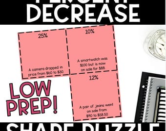 Percent Decrease Puzzle Percent of Change Shape Activity 6th–8th Grade Tarsia