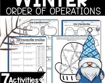 Winter Math: Order of Operations Practice, 4-5th Grade (Printable)