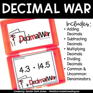 Decimal War All Operations Card Game Positive and Negative Answers Adding Subtracting Multiplying Dividing Decimals