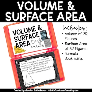 Volume and Surface Area Task Cards 3D Shapes Prisms Pyramids Cones Cylinders 7th 8th Grade Math Middle School Math
