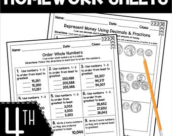 4th Grade Math Homework Sheets for Full Year EDITABLE Template Practice Sheets Fourth Grade