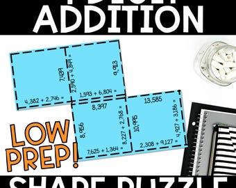 4-Digit Addition Puzzle - Multi-Digit Addition Math Shape Activity for 4th & 5th Tarsia