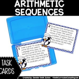 Tarjetas de tareas sobre secuencias aritméticas a partir de problemas del mundo real TEKS A.12c CCSS BF.A.2