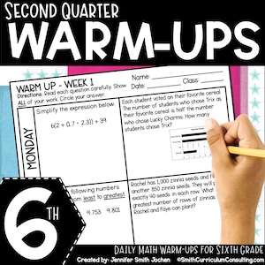 6th Grade Math Warm Ups - Second Quarter - Daily Bell Ringers, Bellwork, Sixth Grade Math, Daily Review, Nine Weeks, Math Practice