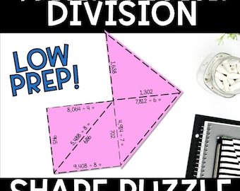 4-Digit by 1-Digit Division Puzzle – Long Division Shape Activity for 4th & 5th