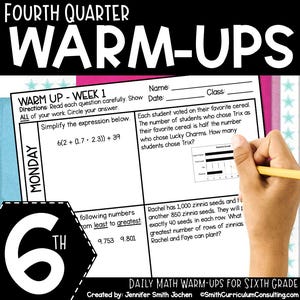 6th Grade Math Warm Ups - Fourth Quarter - Daily Bell Ringers, Bellwork, Sixth Grade Math, Daily Review, Nine Weeks, Math Practice