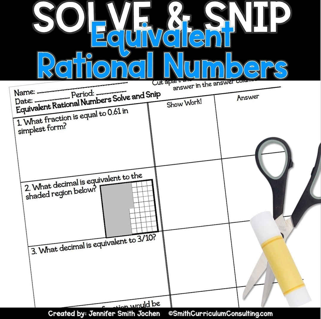 Equivalent Rational Numbers Solve and Snip Printable Fractions Decimals ...
