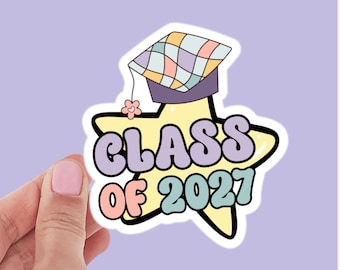 Class of 2027 Graduation Sticker: Pastel Retro Laptop Decal