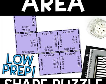 Area of Squares and Rectangles Puzzle – Shape Activity for 4th & 5th Grade
