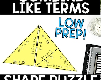 Combining Like Terms Puzzle – Algebra Shape Activity for 6th–8th Grade Tarsia