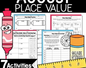 August Place Value Math Worksheets: 4th-5th Grade Printables