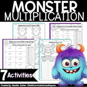 Monster Multiplication Worksheets: 2 & 3 Digit Practice (Printable)