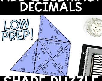 Adding & Subtracting Decimals Puzzle – Tenths, Hundredths and Thousandths 6th–8th Grade Tarsia