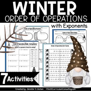 Winter Order of Operations Math: 6-8th Grade Worksheet (Printable)
