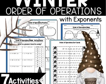 Winter Order of Operations Math: 6-8th Grade Worksheet (Printable)