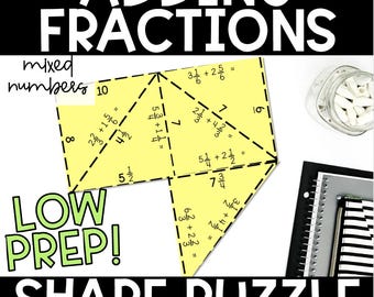 Adding Fractions with Mixed Numbers Puzzle – Fraction Addition Shape Activity 4th & 5th Tarsia